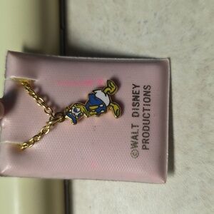 Vintage Walt Disney Productions Enamel Donald Duck Gold Tone Necklace 3/4"